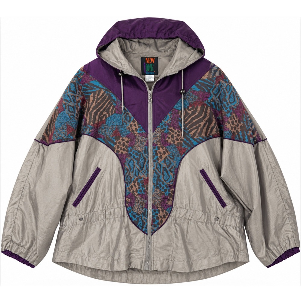Vintage 90s New York Classics Windbreaker XL Silver Purple Animal Print Jacket